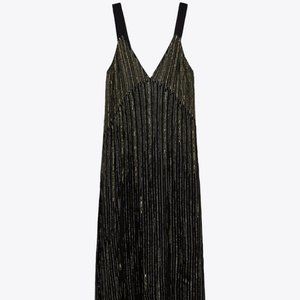 Zara Strappy Black Midi Dress with sequins Size L